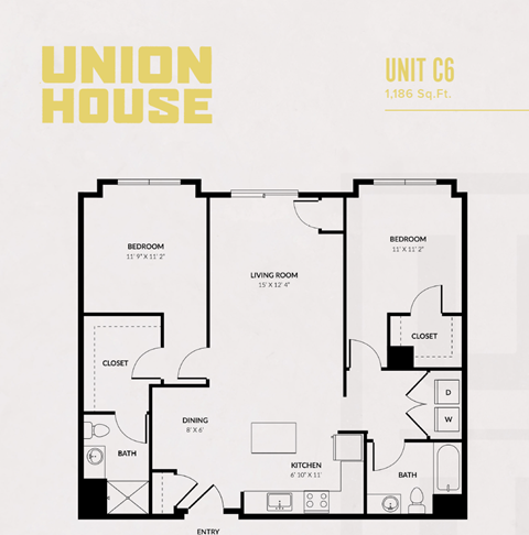 Floor plan for 2 beds, 2 baths, 1399 sqft